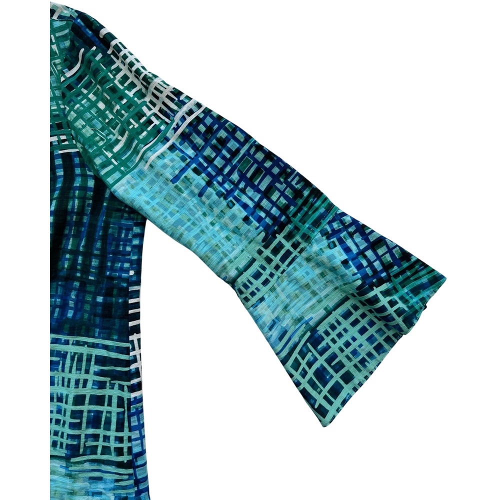 Ali Miles Patchwork Button Front Blue Tunic Blous… - image 6